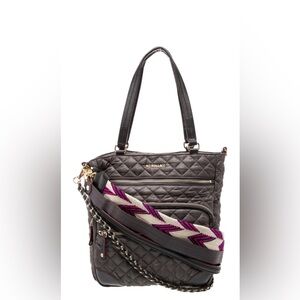MZ Wallace Quilted Gray Pewter Crossbody with Multicolor Strap